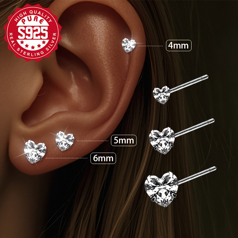 

Pair Pack, S925 Silver, Women' Stud Earrings, Synthetic Zirconia Stud Earrings, Exquisite And Compact, Suitable For , Perfect Gift, Low Allergy, 4mm-0.51g 5mm-0.63g 6mm-1g