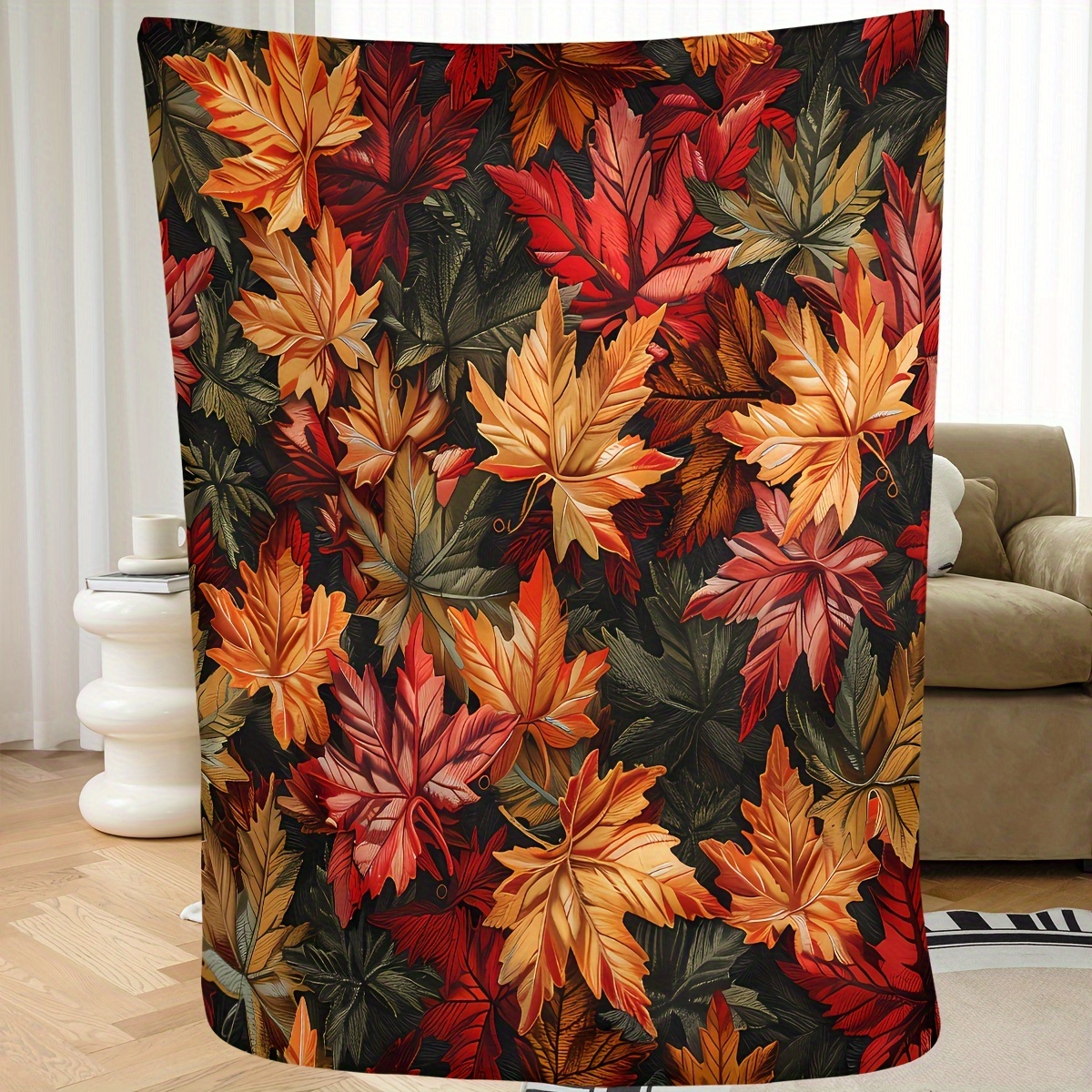 

Autumn Maple Leaves Digital Printed Blanket: Soft And Comfortable For Sleeping, Travel, Or Home Decoration - Suitable For All Seasons