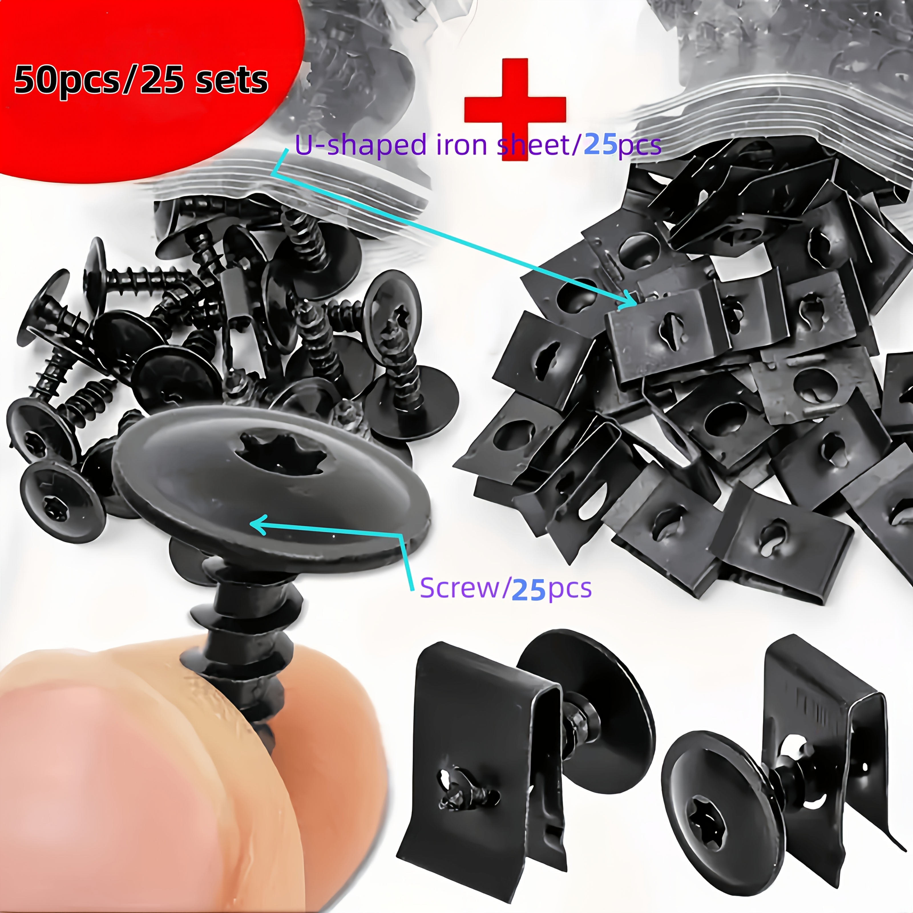 50pcs/25-set U-shaped Washer Fastener Kit, Metal Self-tapping Screws, Suitable For Automotive And Motorcycle Modifications