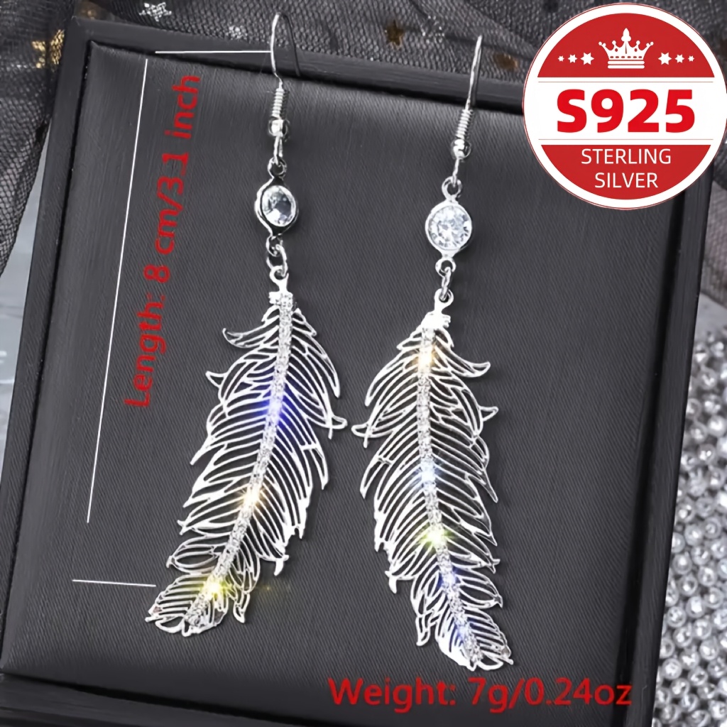 Women's S925 Pure Silvery Long Feather Earrings — Wedding Engagement