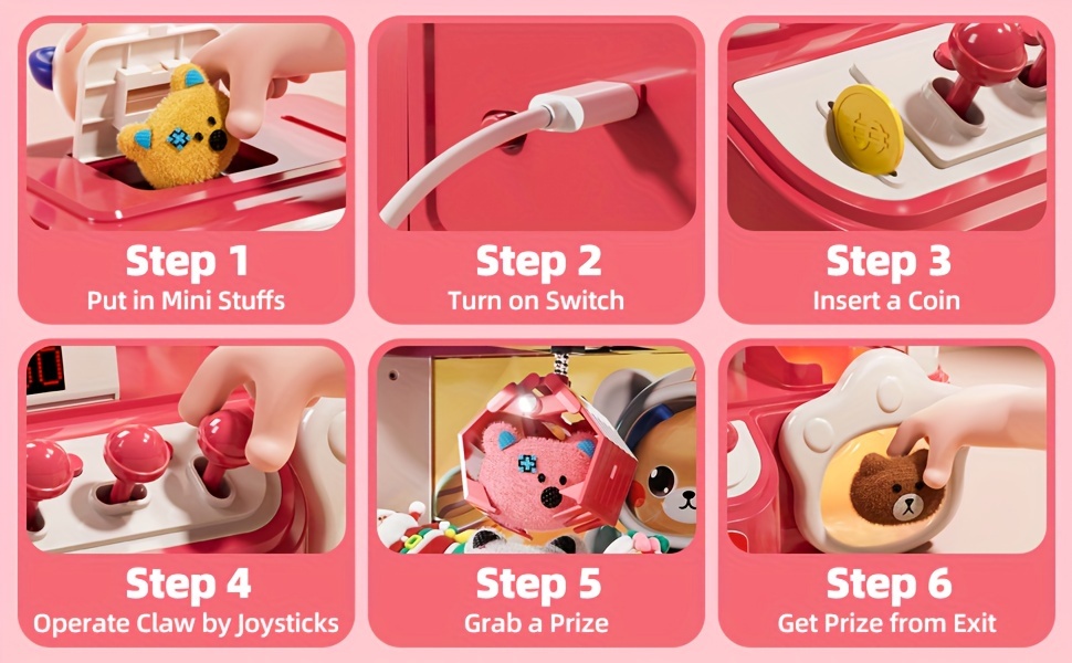 mini claw machine for kids toys with light music pink gift exercise hand-brain coordination for children details 3