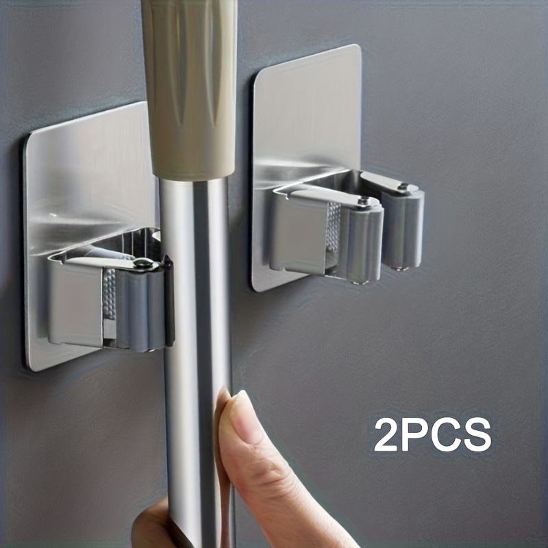 Stainless Steel Mop & Broom Holder Wall-mounted Multi-functional Storage Rack For Bathrooms, Kitchens, And Gardens - Durable Cleaning Tool Mounting Clips & Practical Hooks, Storage Racks