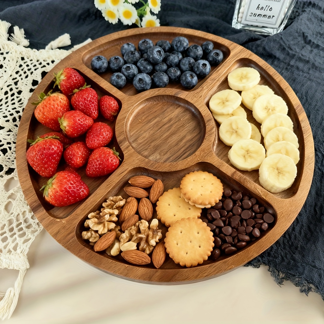 Holzplatten, runde Servierbretter aus Akazienholz, Hochzeitsdinnerplatten, Küchenteller * für Vorspeisen, Käse, Geschenke, Snacks, Desserts * Früchte, kann für Weihnachten, Halloween und Partys
