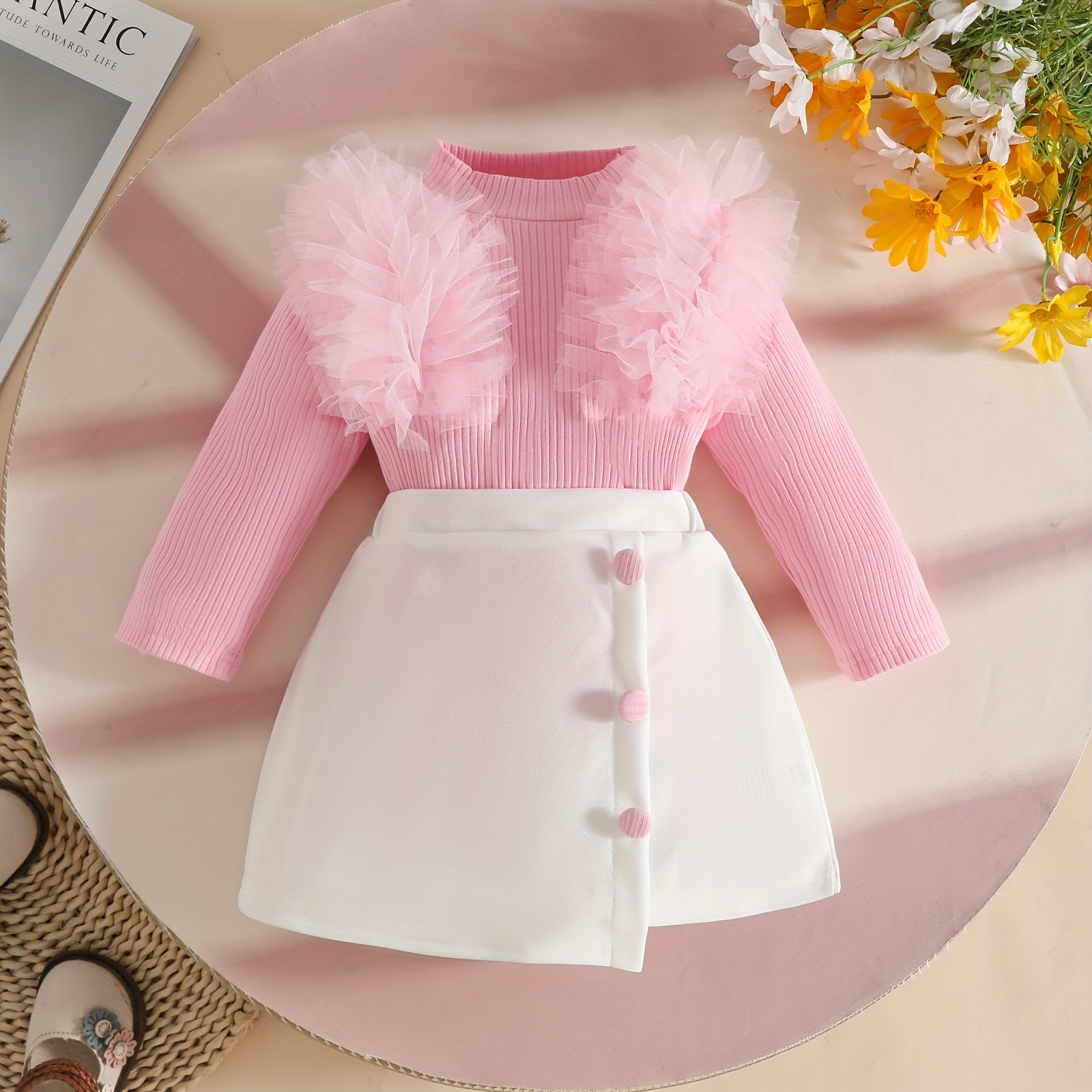 domestic demand lined   mesh lace design threaded fabric long sleeve top decorative button half skirt set suitable for autumn early winter wear outdoor activities and daily use   outdoor Product details 0