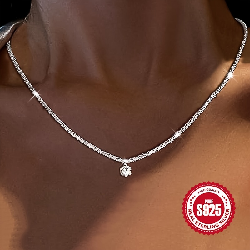 

925 Sterling Silver Zircon Simple Collarbone Chain Necklace Hypoallergenic Minimalist Jewelry Necklace Gift