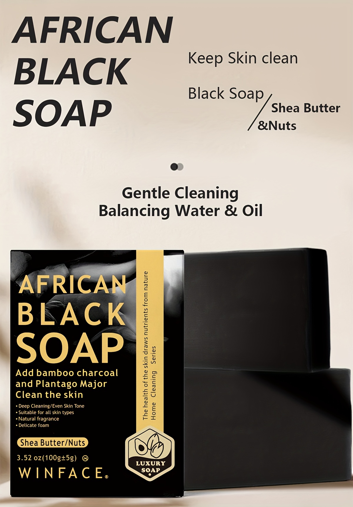 8 Bar*100g Afrički Crni Sapun, Ručno Izrađen Drevni Sapun, Voćna Drvena Čišćenja, Hidratantni Sapun, Njegujući Svijetlo Bež, Tuš Sapun, Dubinsko Čišćenje, Lice Čišćenje, Poklon za Majčin Dan