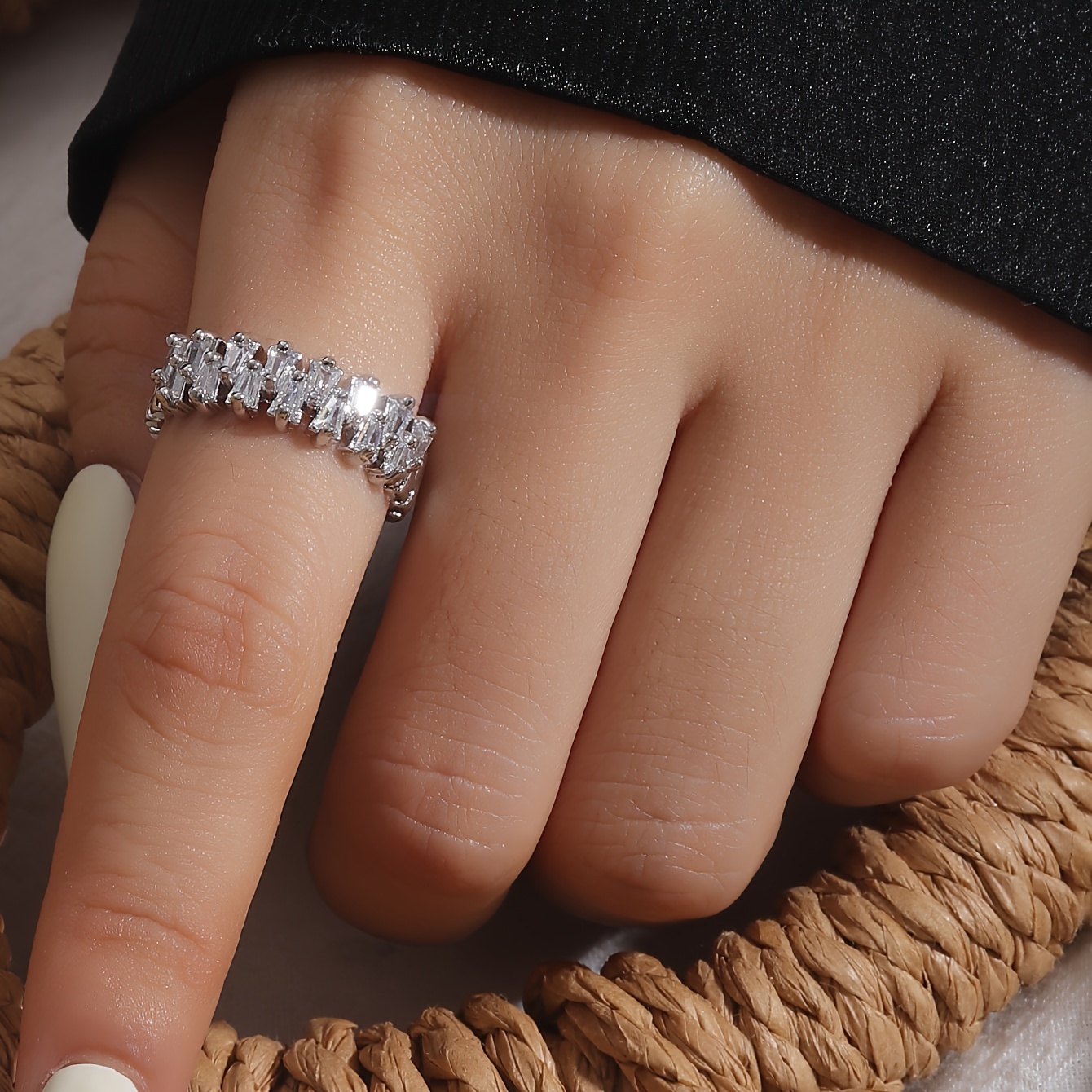 Geometric Copper Ring with Micro Zirconia Stones