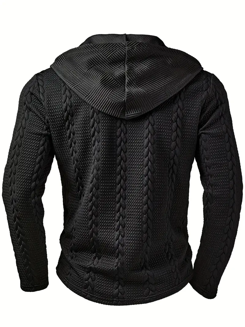 mens casual hooded henley shirt long sleeve solid color button regular for fall winter outdoor activities casual attire casual wear knit fabric mens sweater Product details 2