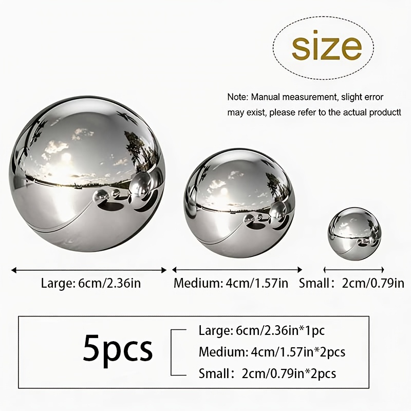 TEMU 5pcs Stainless Steel Mirror-finish 360-degree Reflective Sphere Ornaments – Wear-resistant/smooth/seamless, Desktop Decorative Reflective Hollow