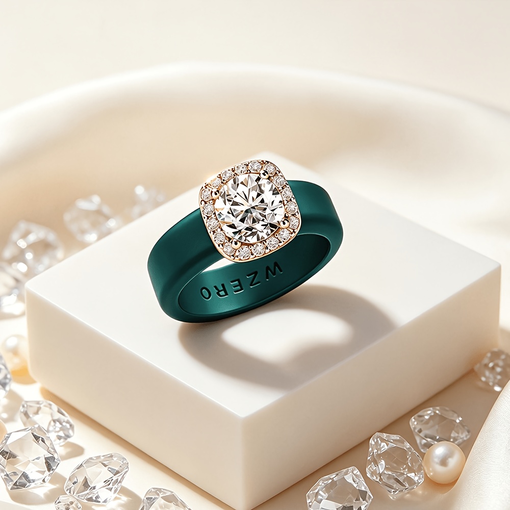 Women's Engagement Ring with Dark Green Silicone Band