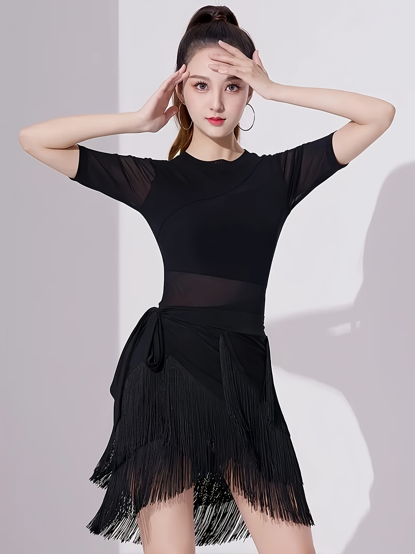 womens high waisted latin dance skirt fringe details knee Temu