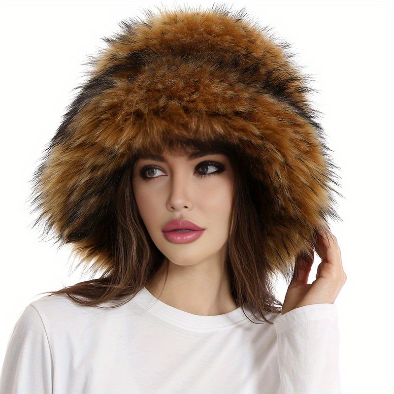 

Fur Winter Bucket Hat For Women Men Fluffy Warm Hat Women's Furry Cap For Casual, Trips, Sports, Skiing, 100% Polyester