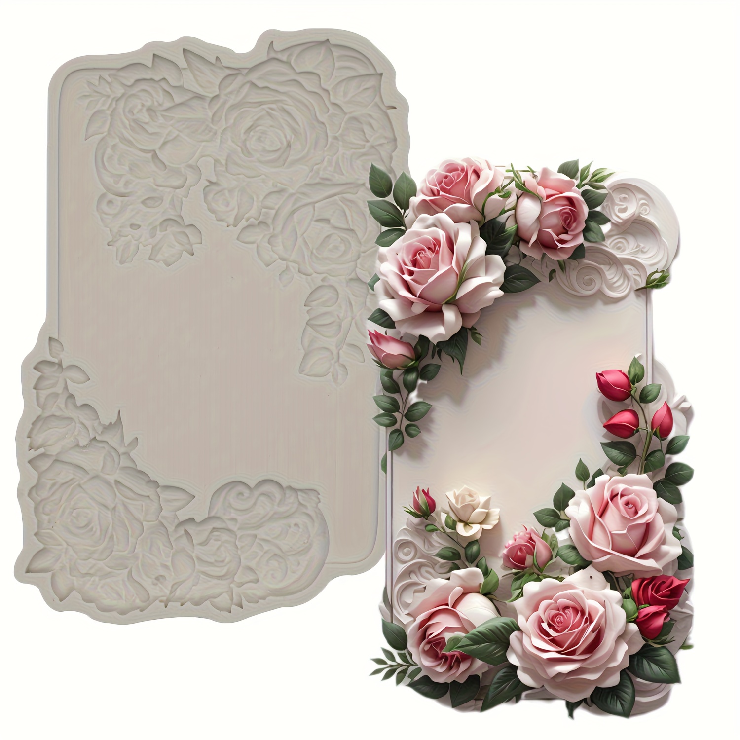Image of Valentine's Day Floral Silicone Mold, For Cake Decoration, Supplies, Cupcake Chocolate Molds, Home Clay Wall Decoration