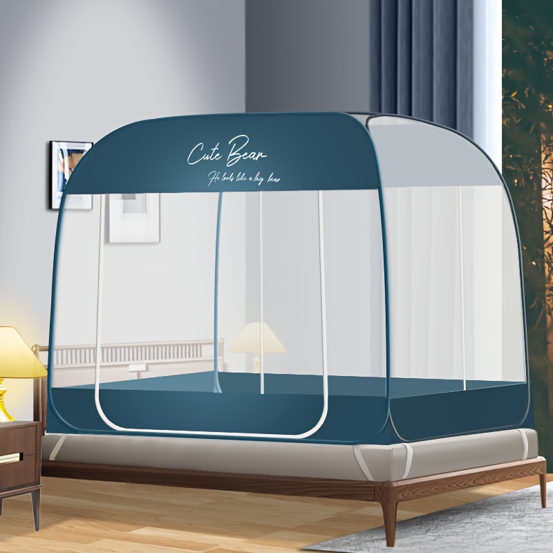 

Mongolian Yurt Style Mosquito Net Bed Canopy - 100% Polyester Hand Washable No-installation Folding Bed Drapes With Steel Wire Support & Anti-slip Fixing Straps - Dust & Insect Protection