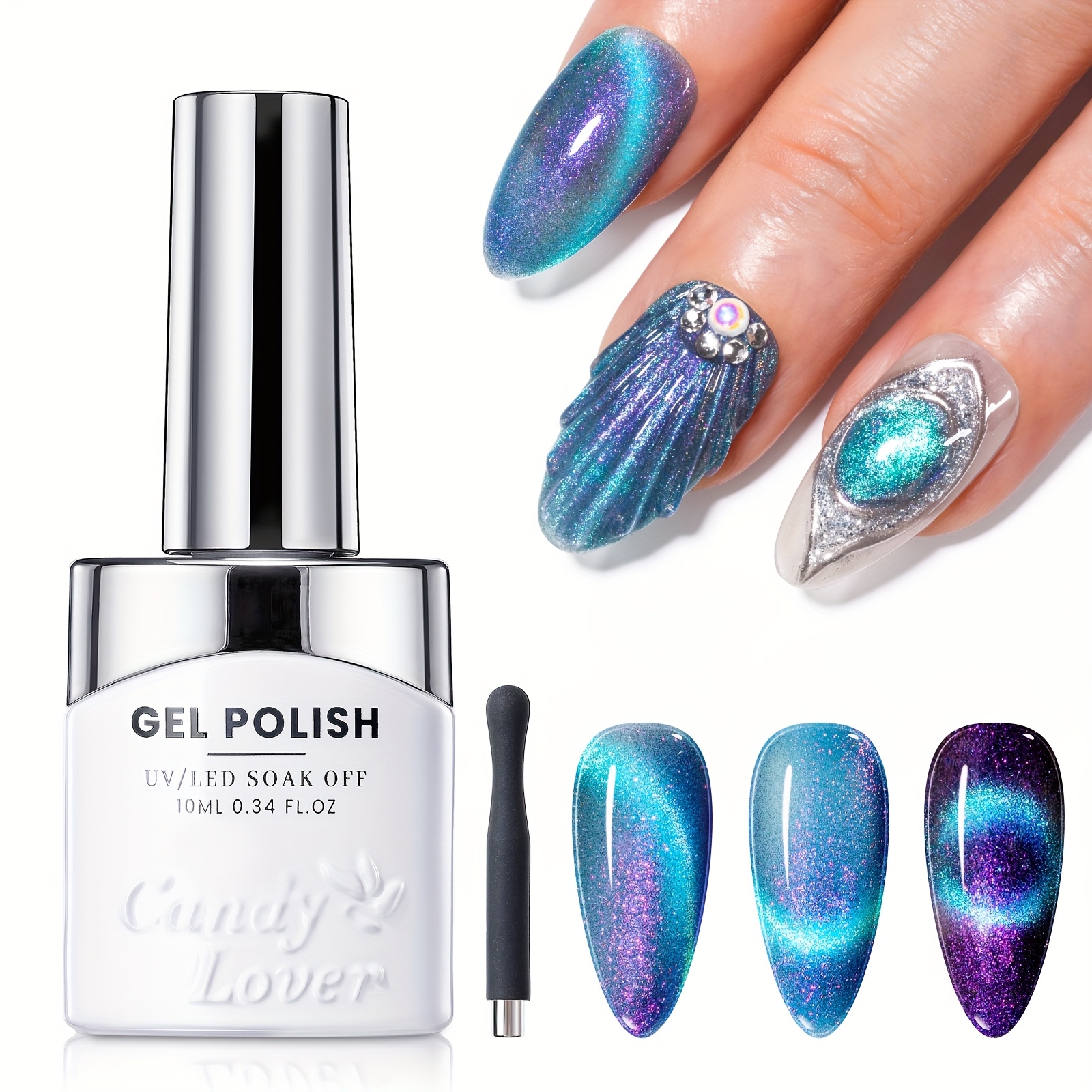 9d Cat Eye Gel Nail Polish, Blue & Purple Colors Magnetic Nail Polish Gel, Holographic Soak Off U V Led Gel Polish Nail Art Design Manicure Salon