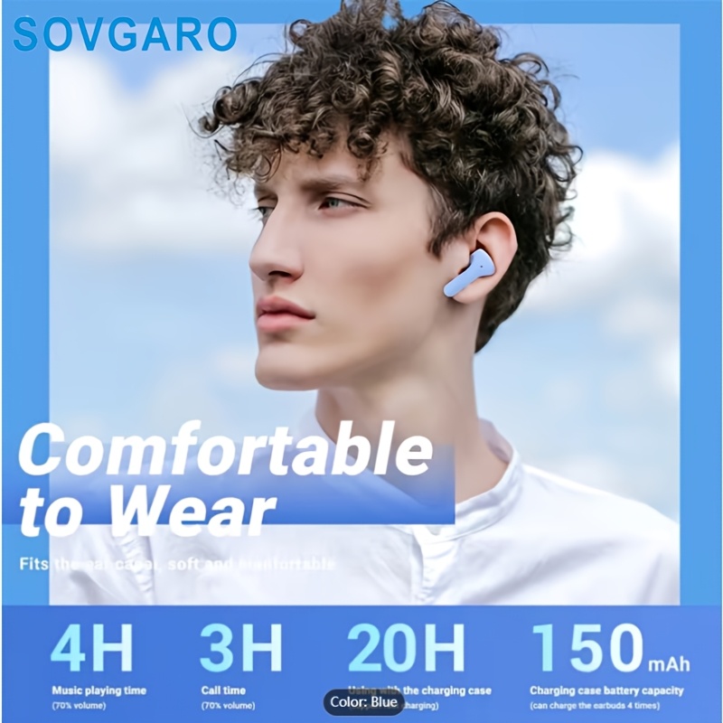 Wireless Earbuds 5.3, 24-Hour Battery Life, LED Power Display Transparent Charging Case, Cute Light Blue In-Ear Headphones, Suitable for Women And Girls, Ideal for Sports, Travel, And More, Compatible with Iphone And Android Devices