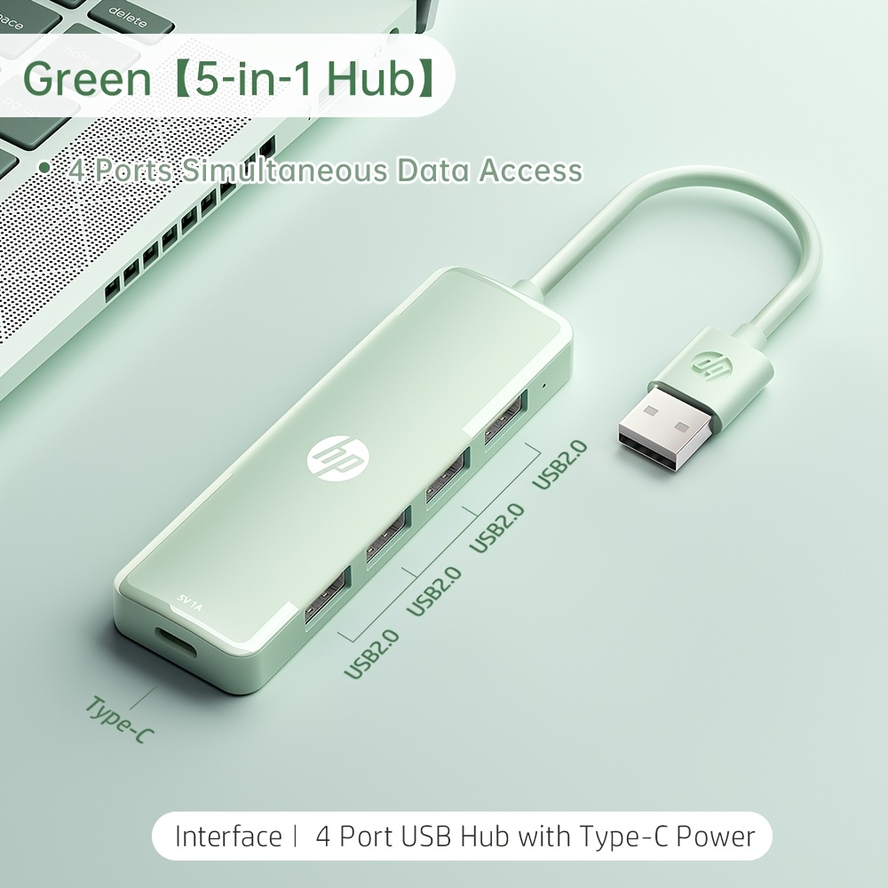 TEMU HP USB Docking Station, 4-портовий USB 2.0 мультипортовий адаптер з Type-C живленням, тонкий портативний USB експандер для ноутбука, ПК,