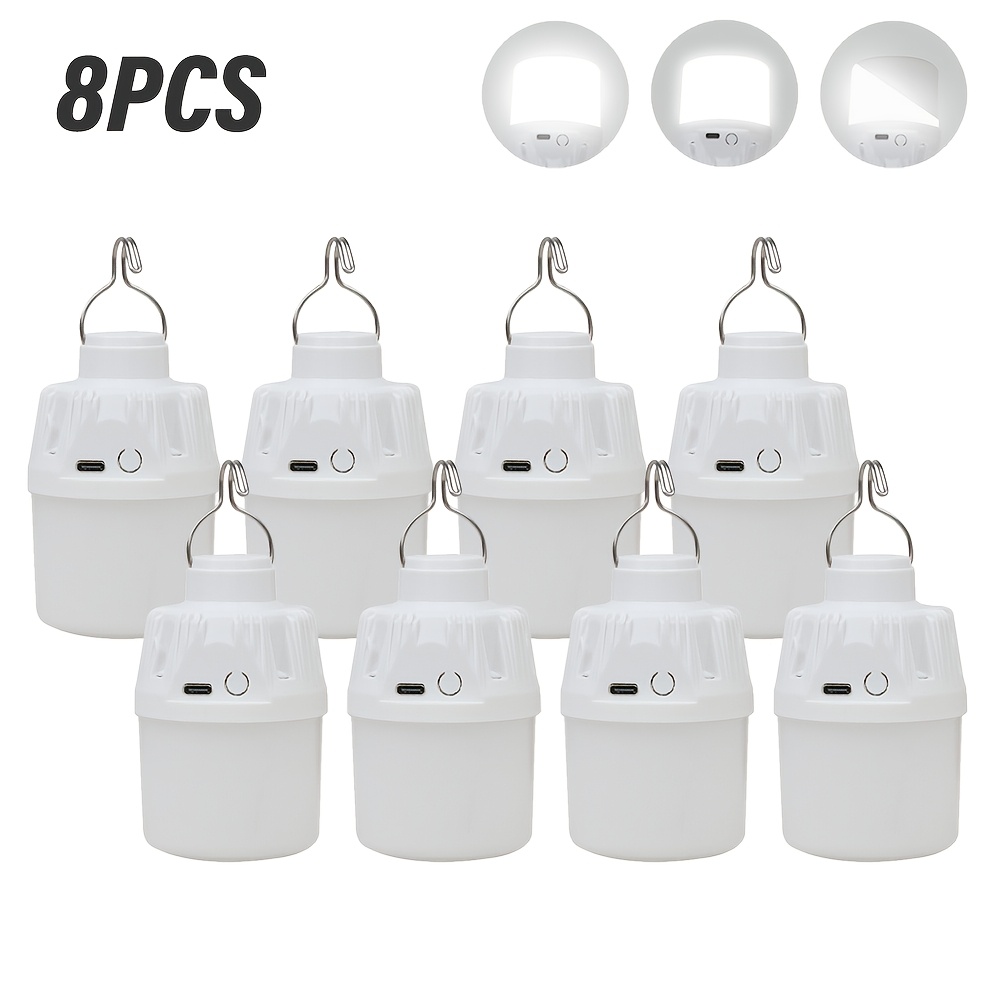 Lihangstar 8pcs Usb Rechargeable Camping Bulb, Orange And White Optional, With Hook, Three-speed Dimmable Portable Tent Light, Outdoor Camping Emergency Led Light