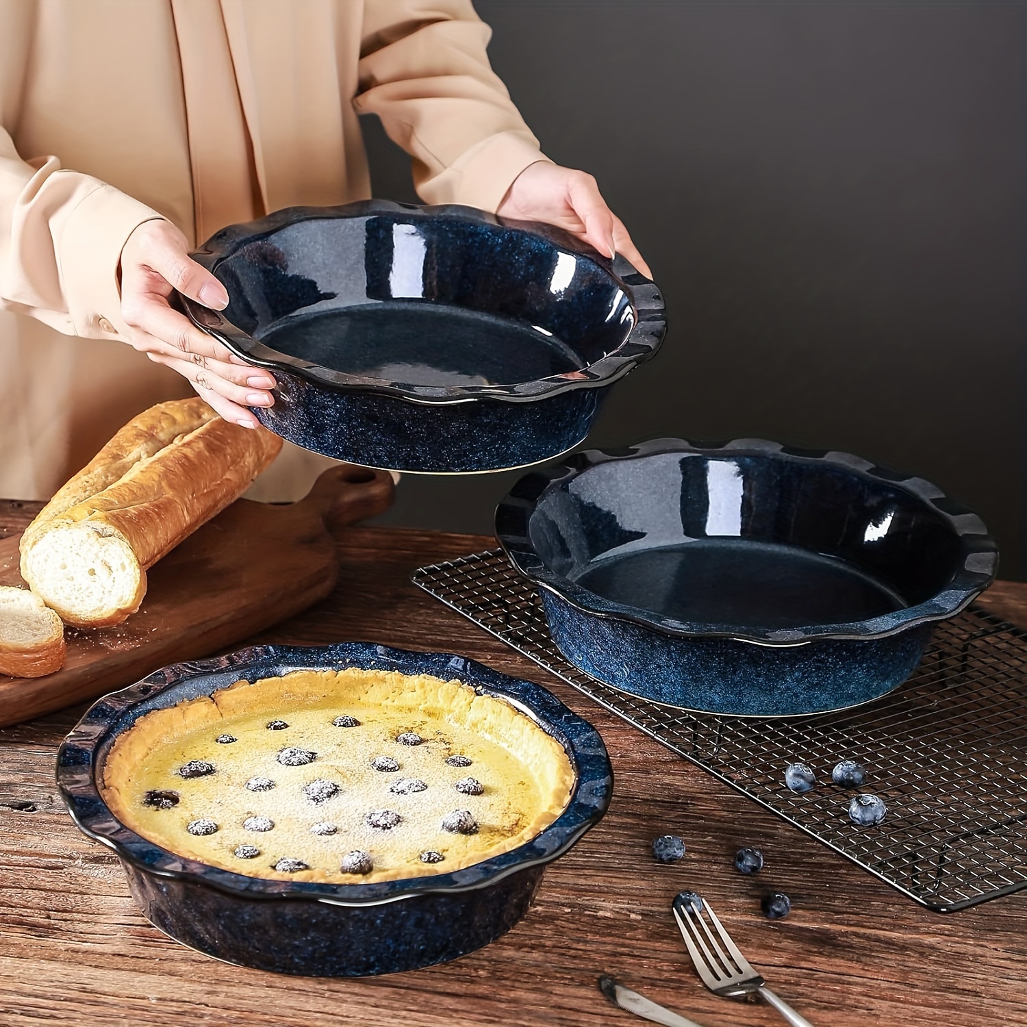 set ceramic pie pan baking inch pie plate round Temu