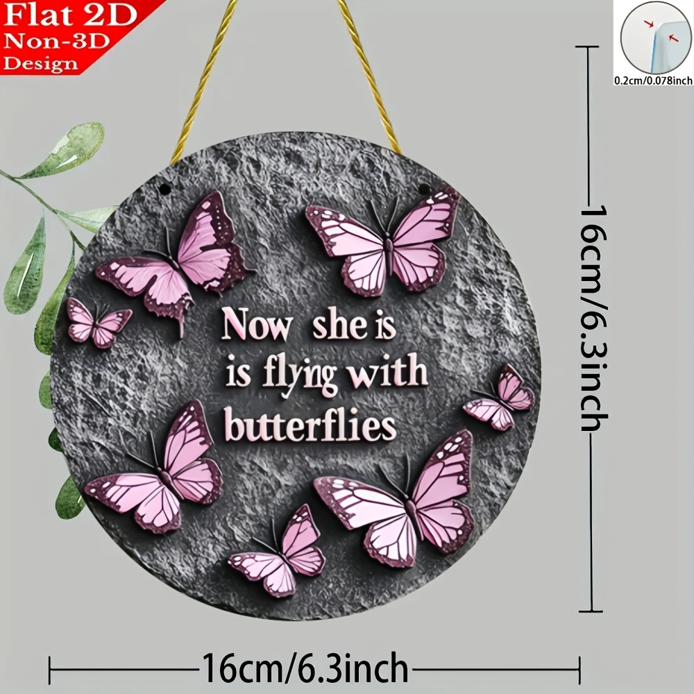 TEMU 2d Flat, 2d Plane Memorial Garden 1pc - " Flying With Butterflies Now" Outdoor Decoration, Mother's Day, Birthday, Wedding Memorial Plaque, 2d