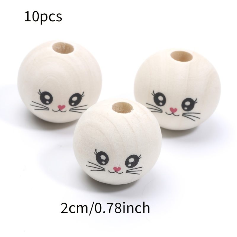 TEMU 10 Light-colored Wooden Beads With Cute Mouse Faces | 20mm For Loose Bracelets, Necklaces, Earrings, Phone Charms, Birthday Gifts, Christmas,