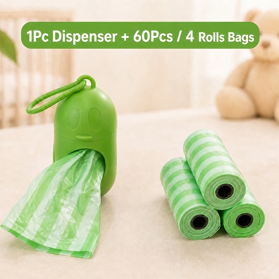 TEMU 60-count/4-roll Striped-pattern Diaper Trash Bags, With 1 Portable Penguin-shaped Storage Box. Diaper Changing Trash Bags, Car Trash Bags, Home