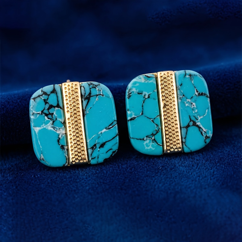 Women's Bohemian-Style Square Faux Turquoise Earrings