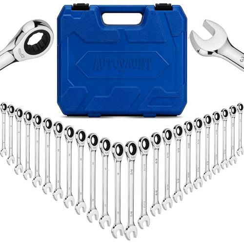 24pcs ratcheting wrench set metric and sae ratchet combination wrenches set with organizer 72 teeth chrome vanadium steel 6 18 mm 1 4 to 3 4