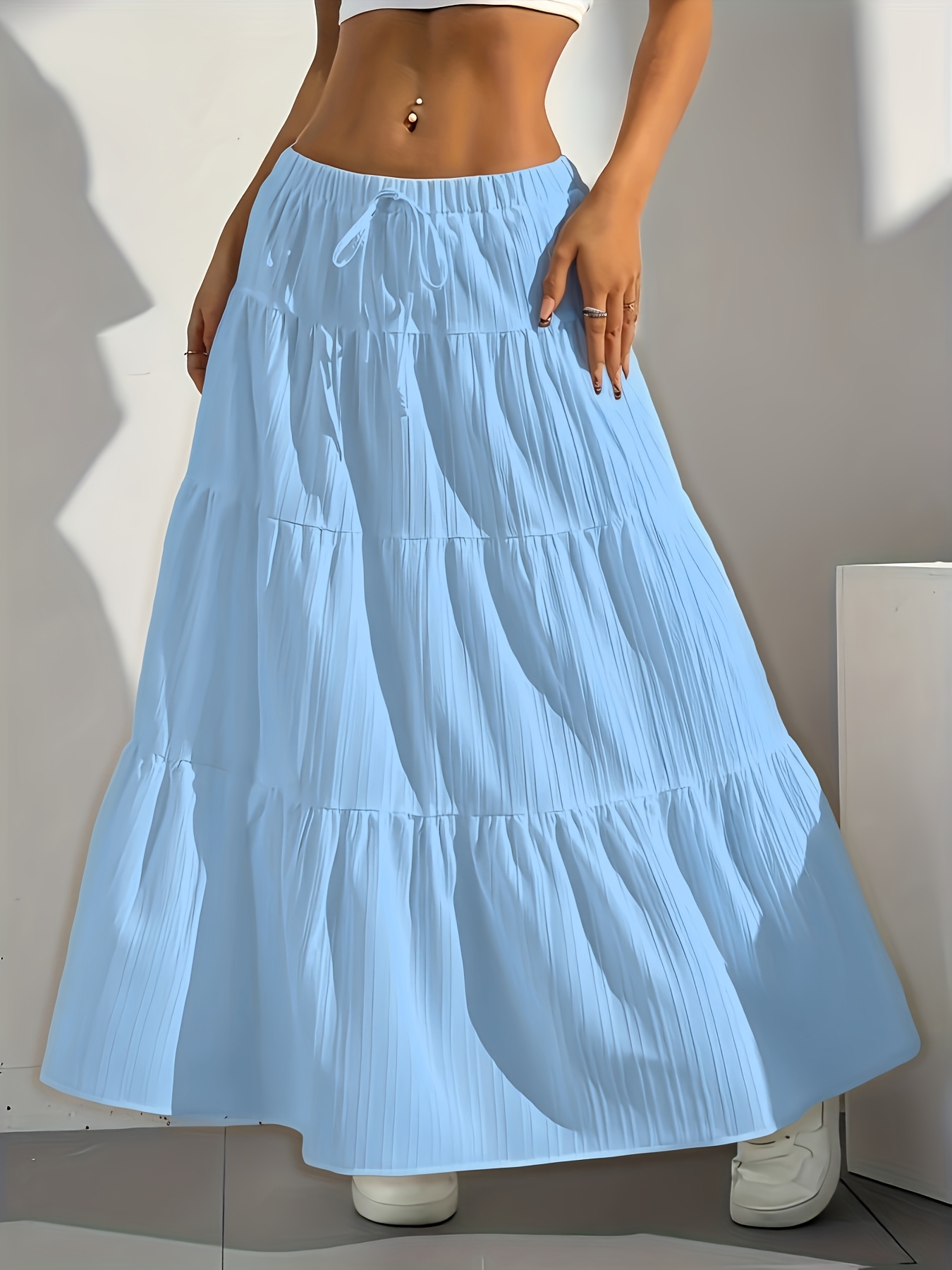 elegant style 2025   border womens wear new solid color half skirt drawstring flared skirt loose half skirt womens