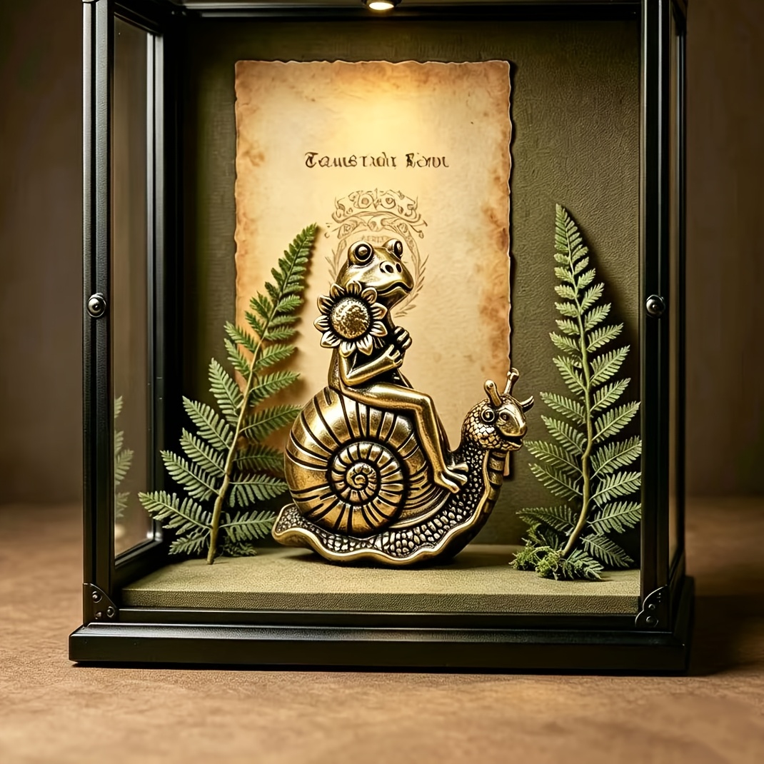 TEMU Collectible Statue Vintage Distressed Hollow Snail Back Frog Sitting Small Sculpture Ornament Suitable For Home Bookshelf Desk Tea Pet