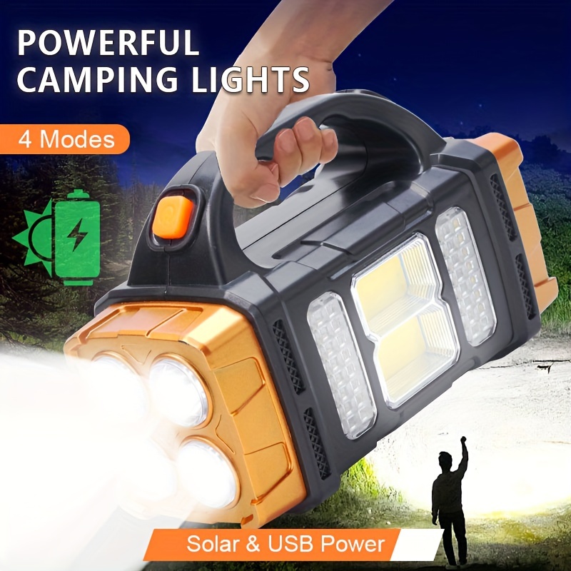 

1pc Solar Powered Led Flashlight, Usb Rechargeable Cob Side Light, Multi-modes Lighting, Portable Searchlight Lamp, For Outdoor Hunting, Boating, Camping And Home Emergency