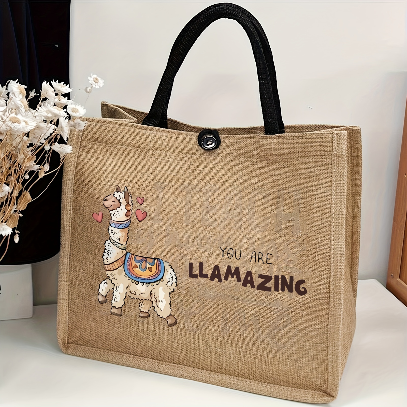 

You Are Llamazing Tote Bag – Large Capacity Khaki Fabric Handbag With Cute Llama Design, Beach, Travel, And Everyday Use, Beach Bag Tote