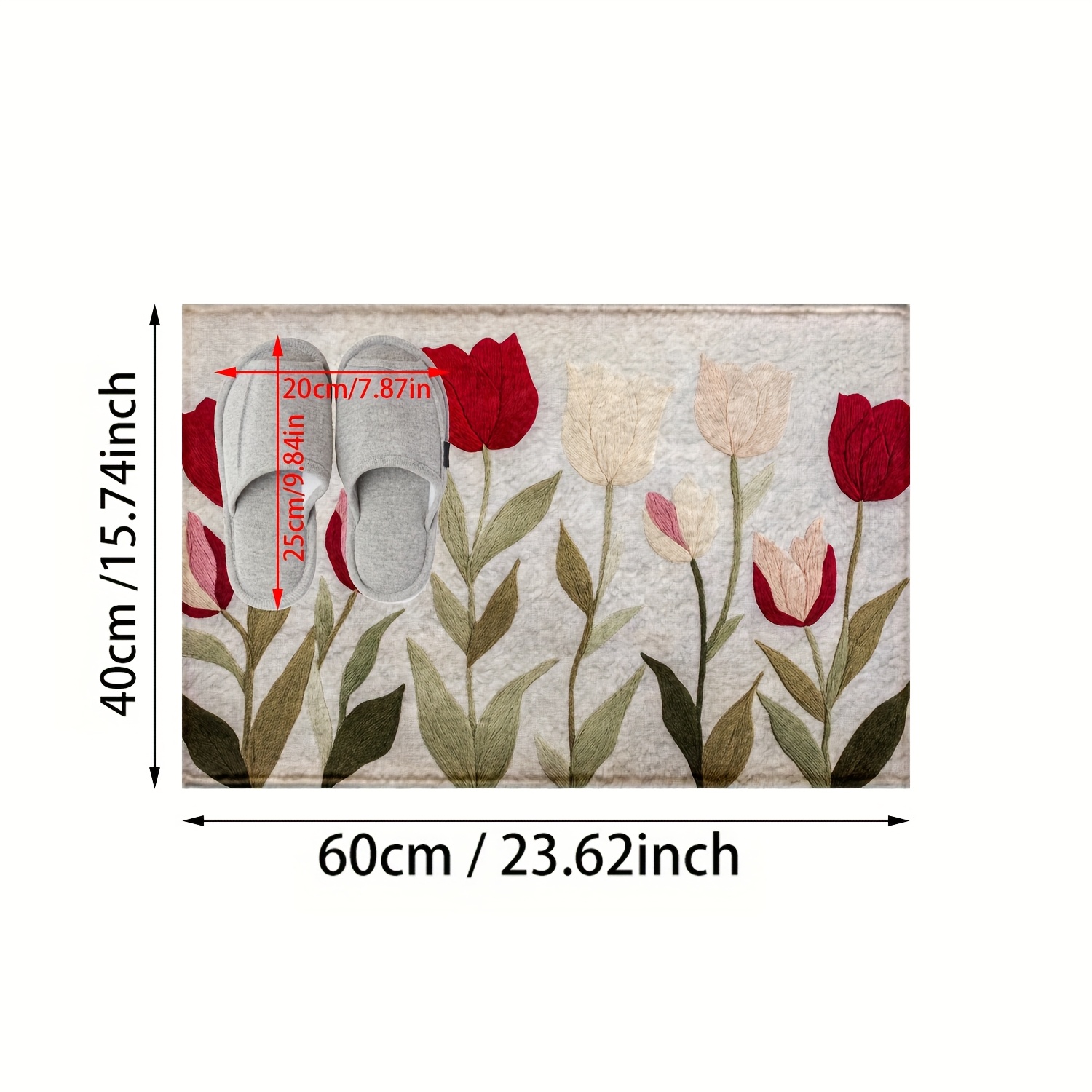 TEMU 1pc Spring Tulip Pattern, Flannel Material, Bathroom Anti-slip Mat, Bottom, Machine Washable, Suitable For Entrance, Shower Room, Balcony,