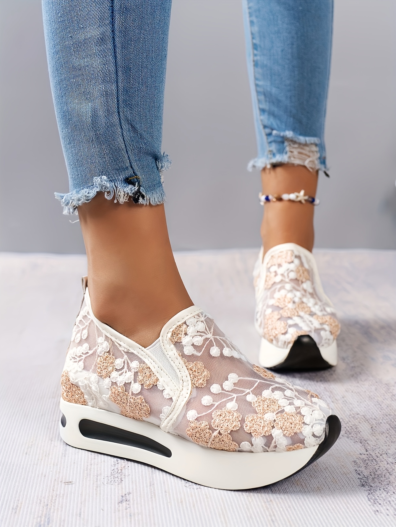 chic womens lace mesh sneakers breathable anti skid slip on platform shoes with   ladies sneakers details 6