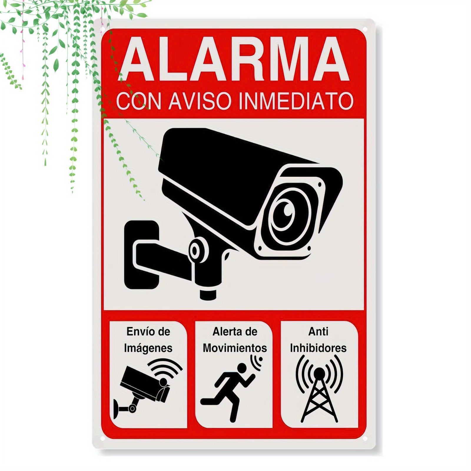 TEMU Letrero de Metal con Alarma de Vigilancia - 20.32X30.48 Cm, en Español, para de Imágenes y Sistemas de de Movimiento, Adecuado para la Seguridad