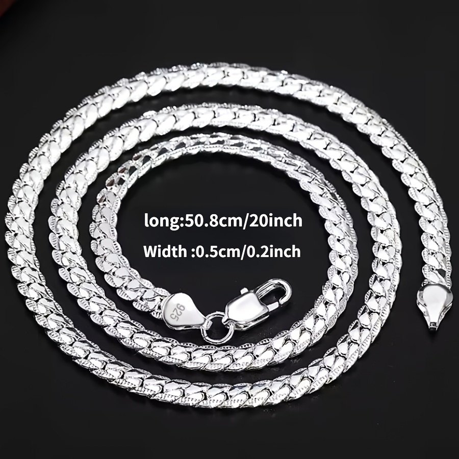 TEMU Sterling Silver 925 Chain Necklace, 50cm (20in) Long, Luxury Design For Women And Men, Fashion Wedding Engagement Jewelry