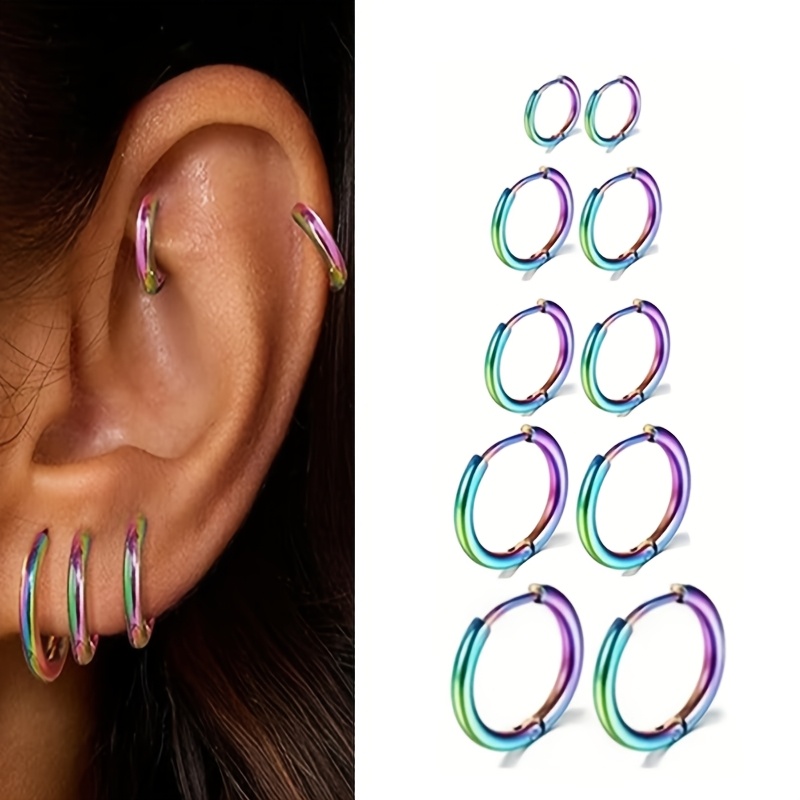 TEMU 316 Edelstahl Ohrringe Klassische Mode Knorpel Kleine Runde 8mm-16mm Dünne Drahtspule Damen Ohrring Set Kleine Mini Kreis Ohrstecker Set
