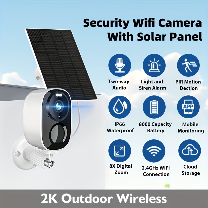 

Solar Outdoor Wireless Security Camera, 2k 3 Video , Battery Powered Home Security Cctv Camera, 2.4g Wifi, Voice Call, Sd, Detection, , Color Night Vision, Infrared Night Vision