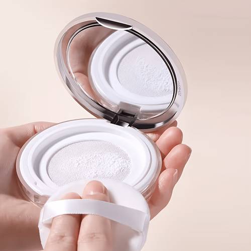 1pc loose powder container with puff portable plastic empty powder case for diy makeup featuring a and an elastic mesh suitable for carrying cosmetics on the go or storing travel makeup with a