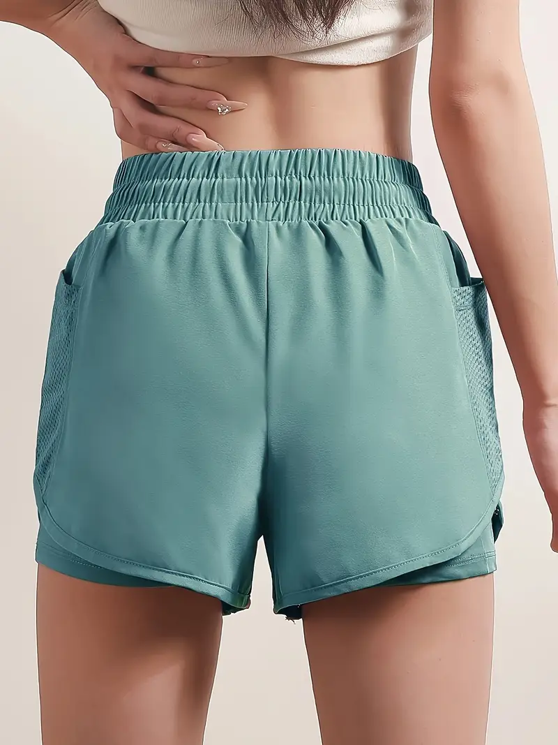 womens 2 in 1 shorts dry mesh pockets elastic waistband drawstring comfortable fitness gym workout shorts details 12