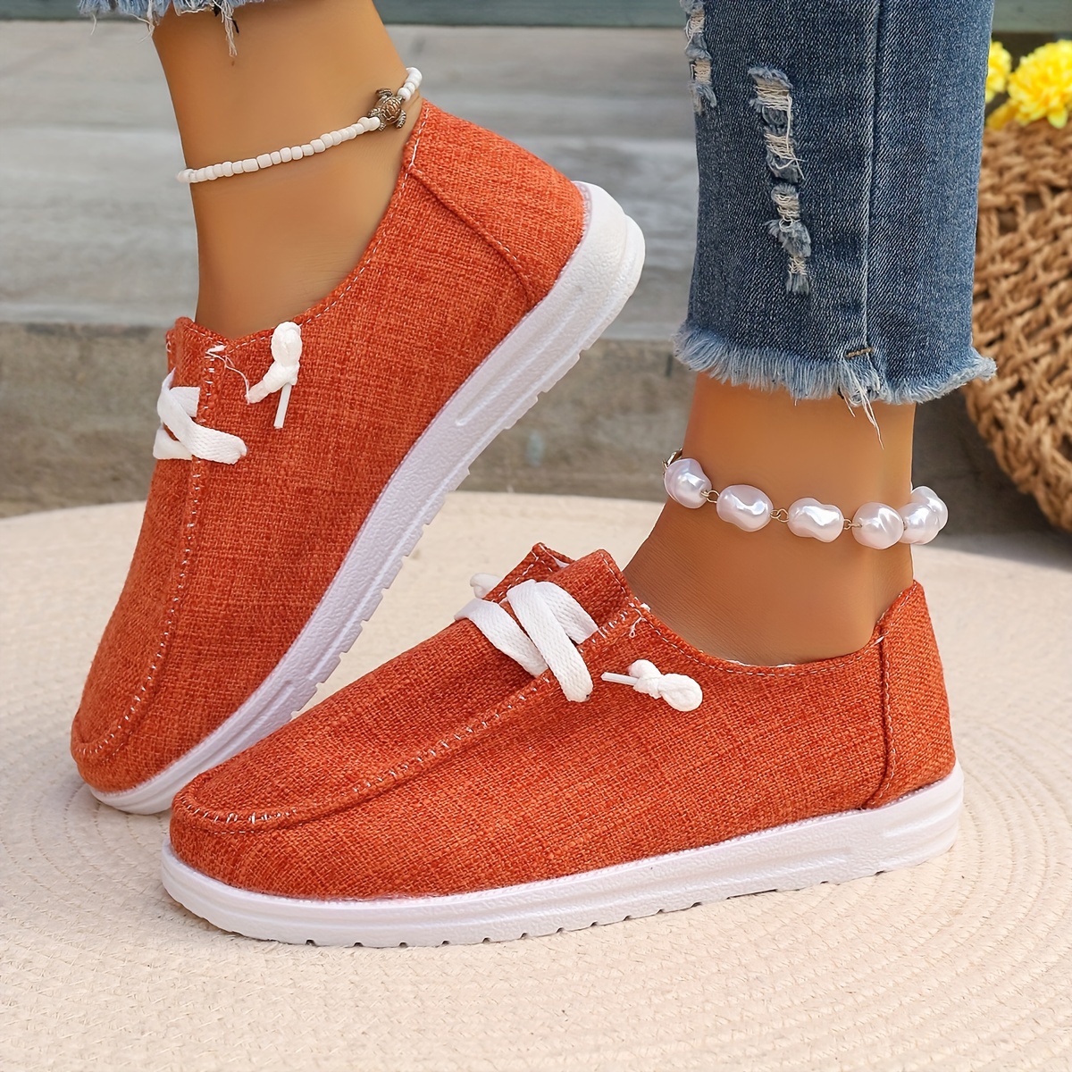 Women's Solid Color Canvas Shoes Casual Lace Outdoor Shoes - Temu