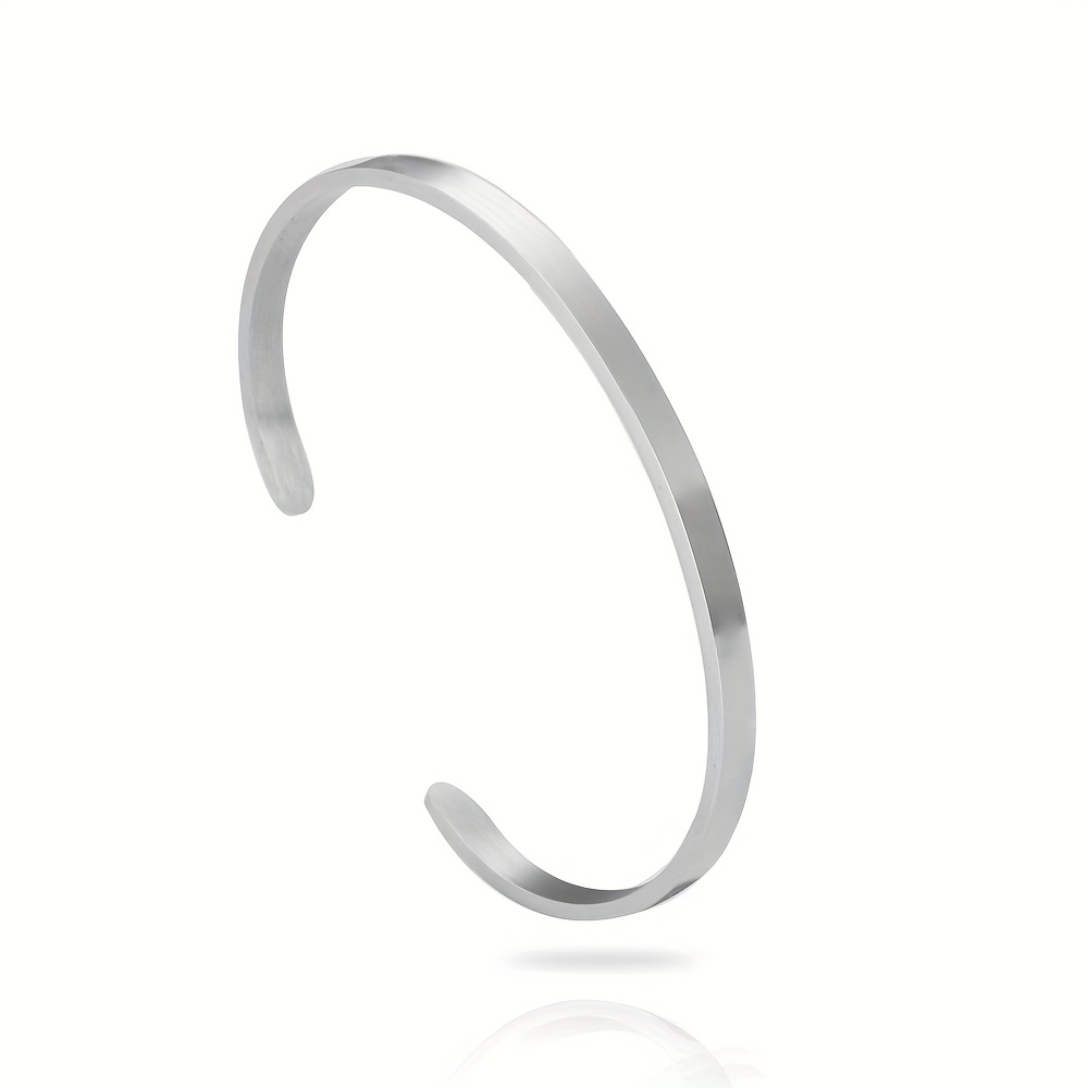 TEMU 1pc Pulsera Minimalista de Acero Inoxidable Ajustable de C de 4mm
