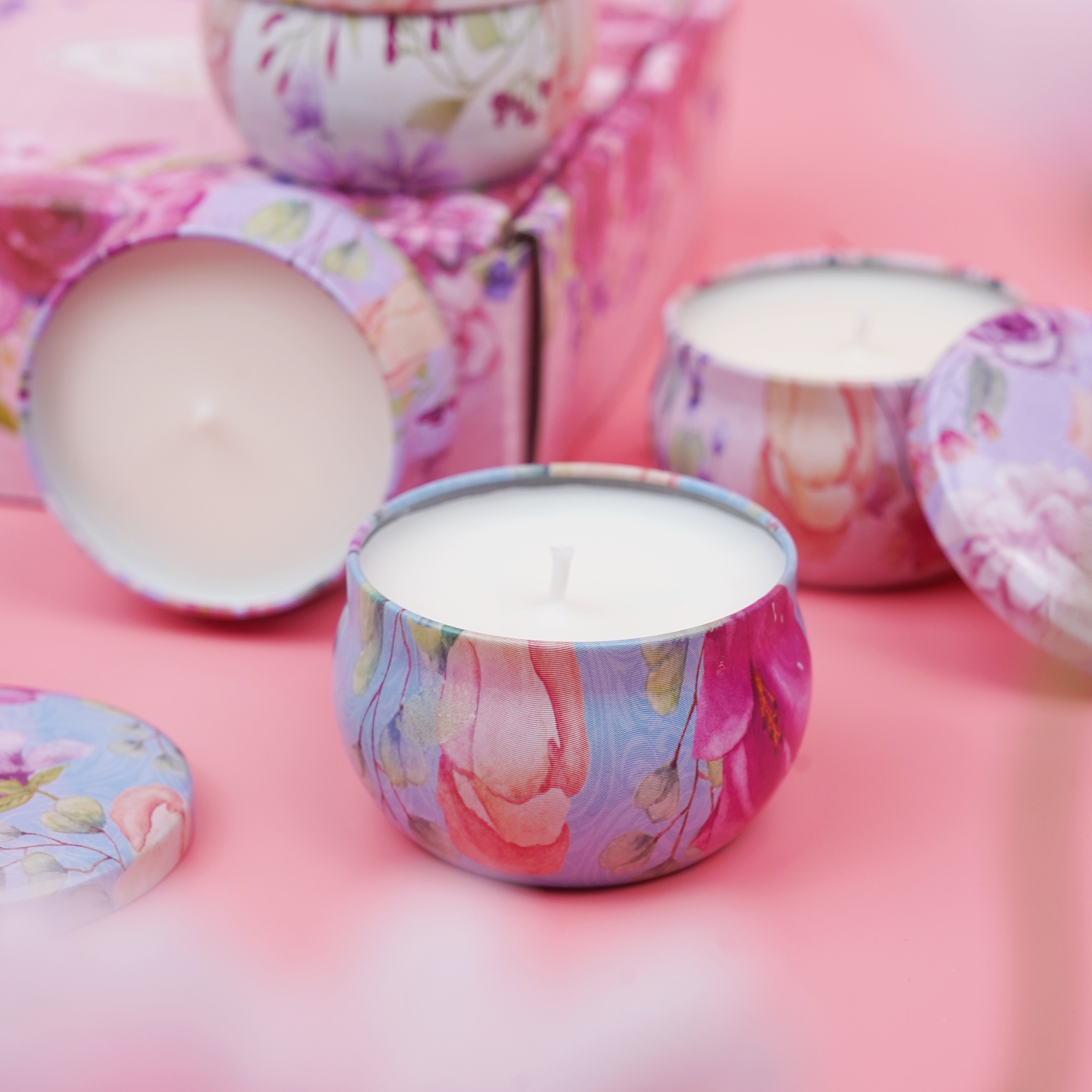 

Floral Scented Candles With Long- Fragrance To Calm The And Aid Sleep. Home Indoor Gift Box, 4 Pieces Per Box