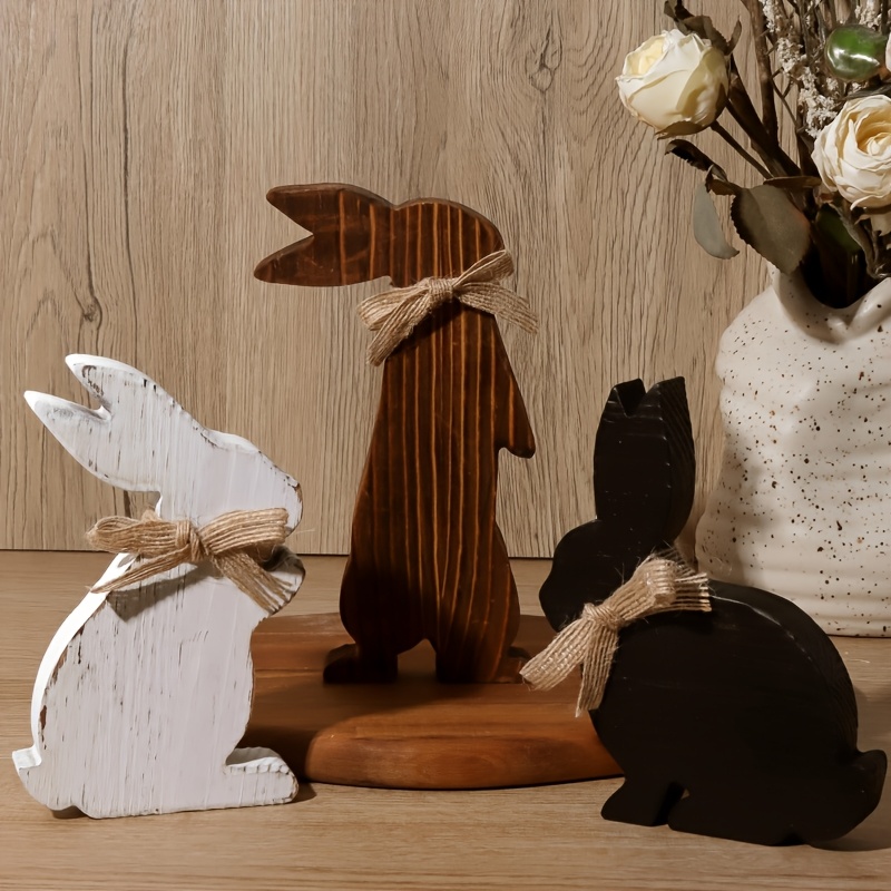 

3pcs, Simple Easter Rabbit Wooden Table Center Decoration Sign Home Easter Decorations, Farmhouse Wooden Rabbit Decor Layered Tray Decor Dining Table Easter Decorations, Vintage Easter Gifts