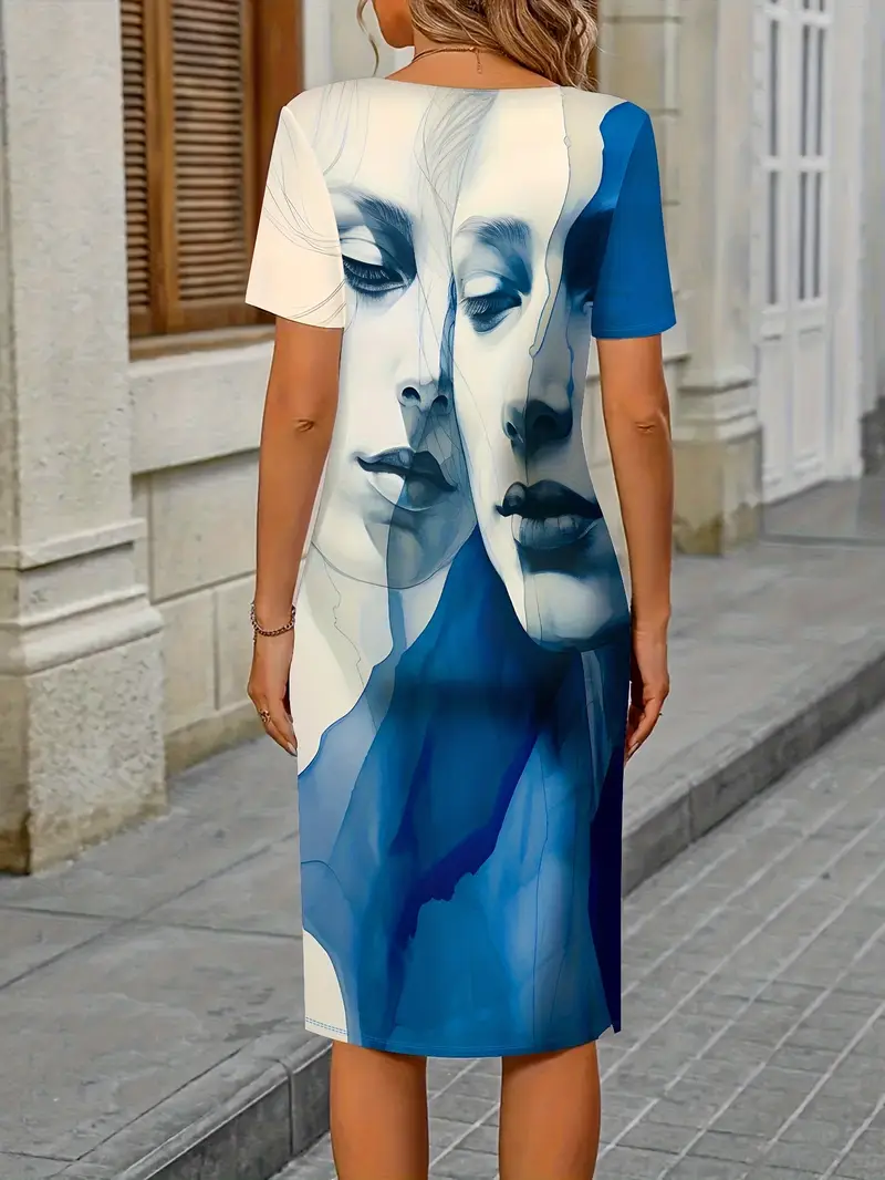 abstract print bodycon dress Halterneck Cut Out Front Detail Mini Bodycon Dress In Blue Abstract Print | EGO US