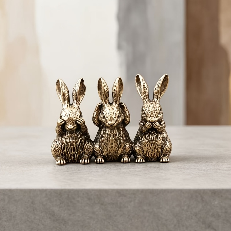 TEMU Statue de lapin 1 pièce - Symbole Ne voir le mal, Ne pas le mal, Ne pas du mal, Figurine adaptée à la décoration d'étagère ou de bureau, Cadeau