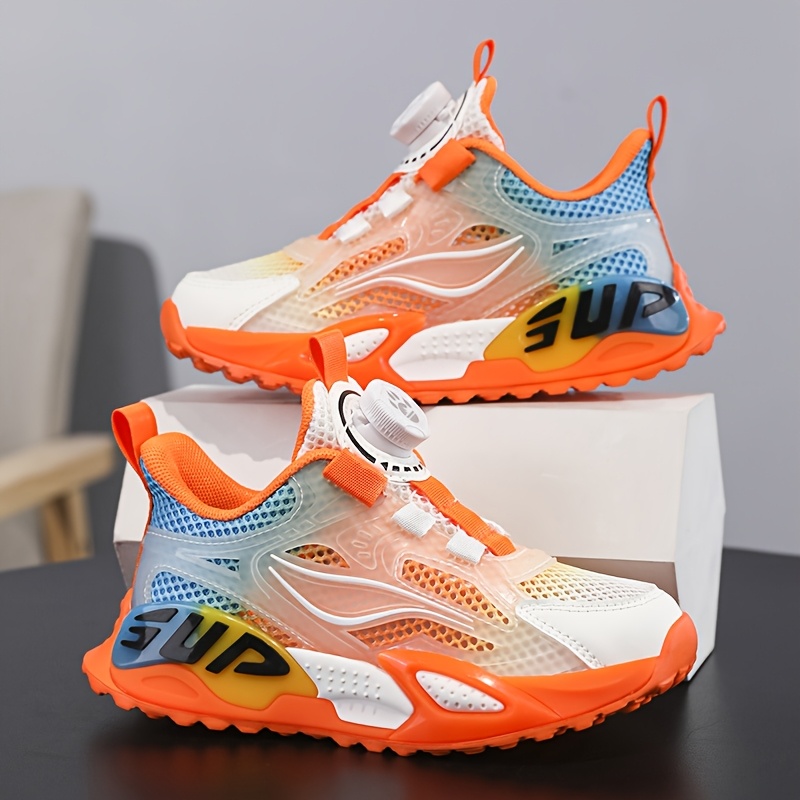 Image of Boys' Breathable Sneakers With Rotating Hook-and-loop Closure - Lightweight Low-top Sneaker Shoes Suitable For School, & Casual Attire - Cushioned Sole, Striped Upper (, Teen Boys)