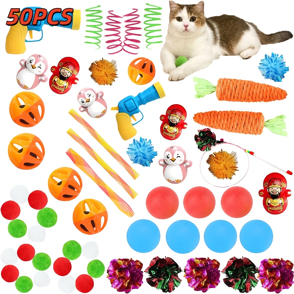15/30/50pcs Cat Toys, Plastic Wand Toys, Suitable For Multiple Cats To Play With, Random Colors, Random Styles, Shapes, And Random Sizes, Without Battery