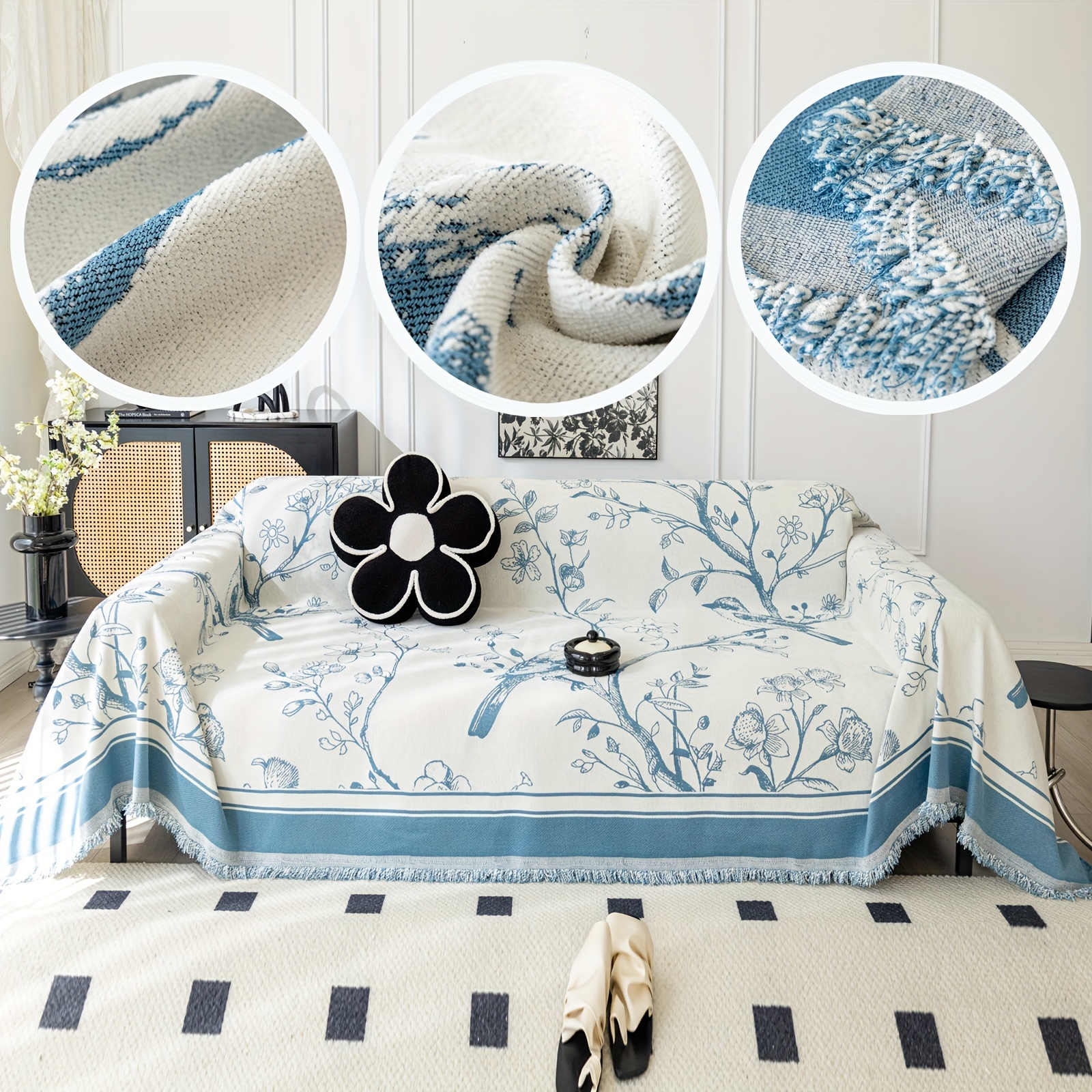 "stylish Protection" Modern Floral & Bird Print Sofa Cover Dustproof