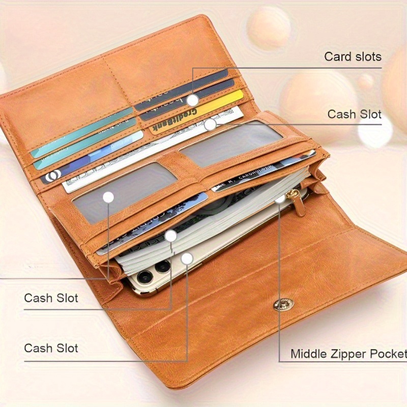 Image of Women's Wallet, Rfid Blocking Faux Leather Clutch, Women's Long Wallet, Card And Phone Organizer, Women's Travel Wallet, Hollow Sunflower Design, Gift